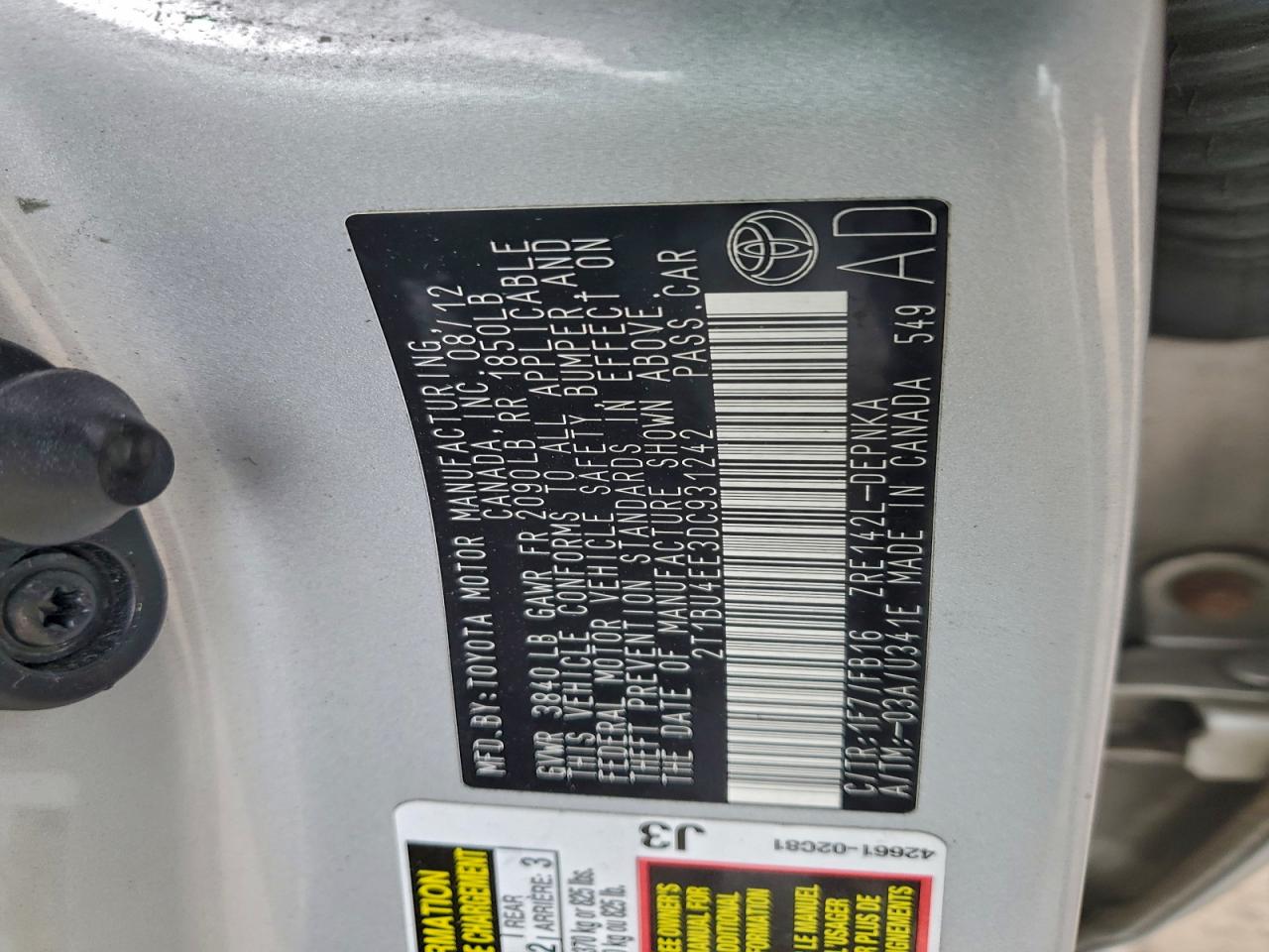 2013 TOYOTA COROLLA BASE photo 12