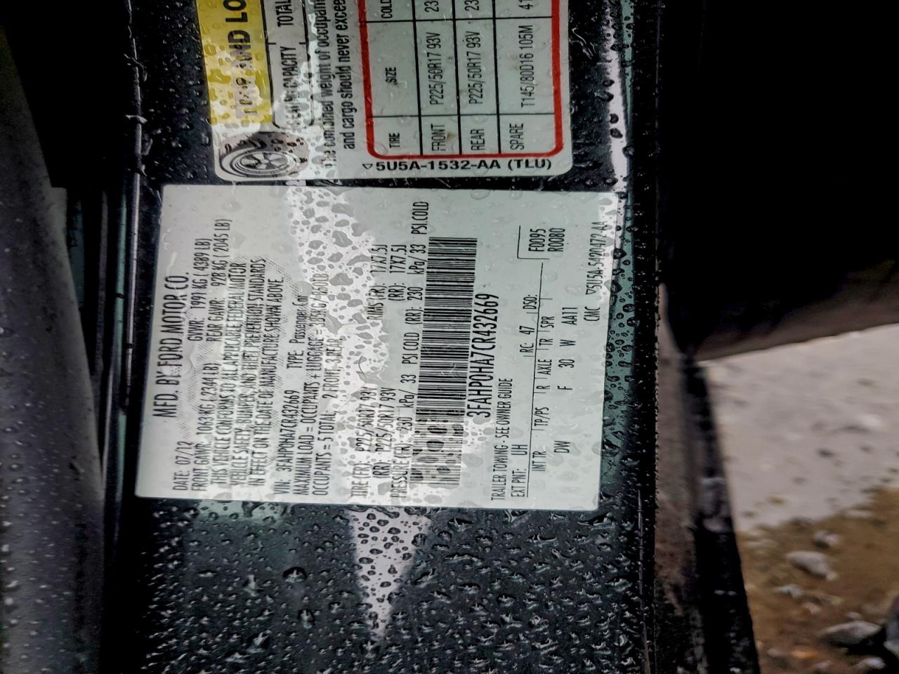 2012 FORD FUSION SE photo 12