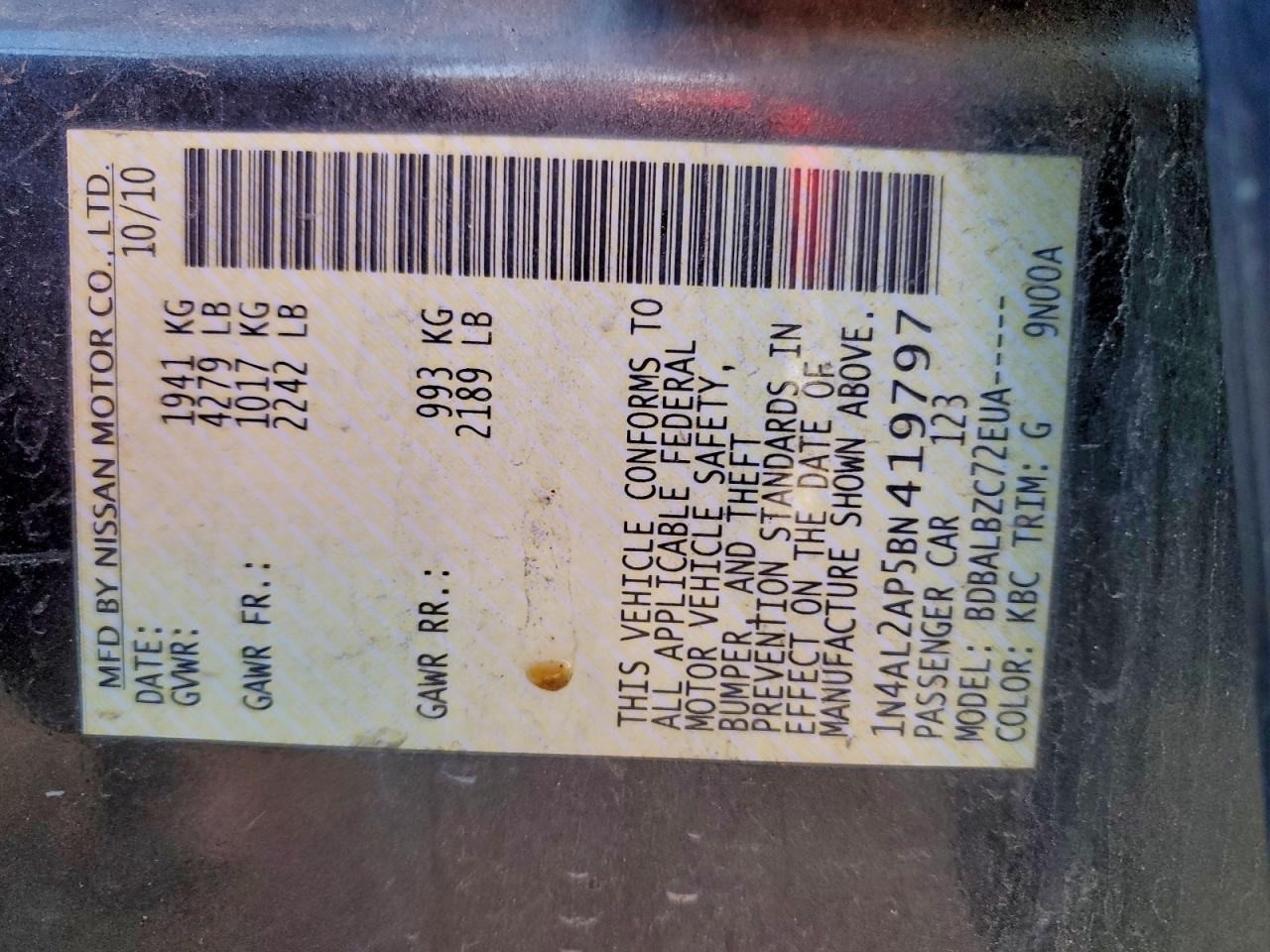 2011 NISSAN ALTIMA BASE photo 23