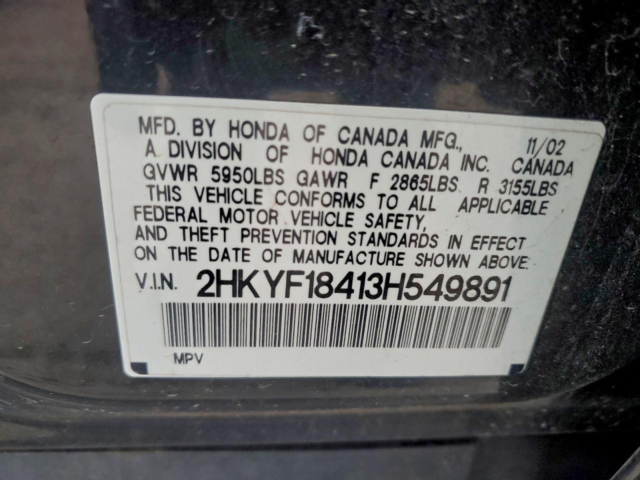 2003 HONDA PILOT EX photo 13