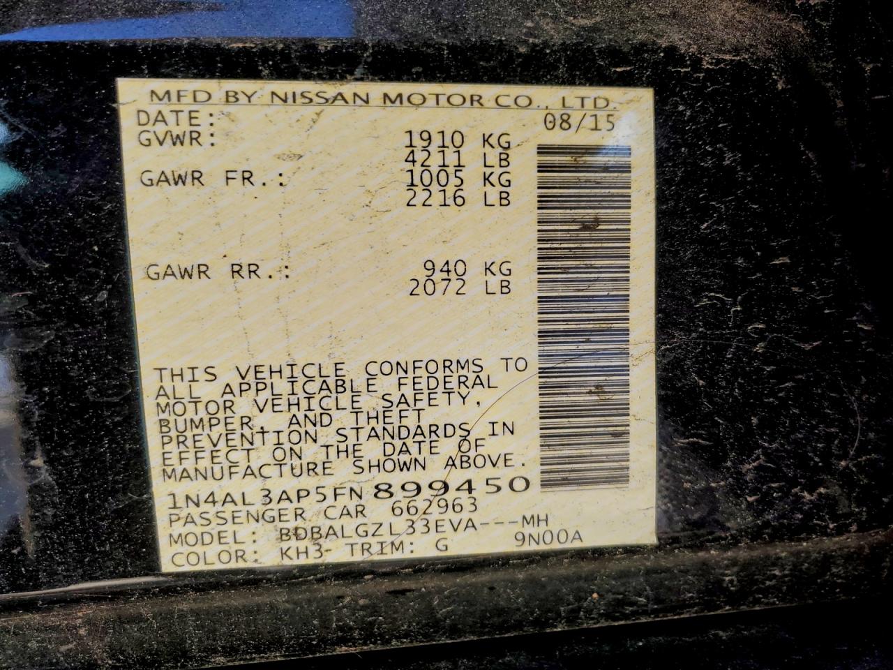 2015 NISSAN ALTIMA 2.5 photo 12