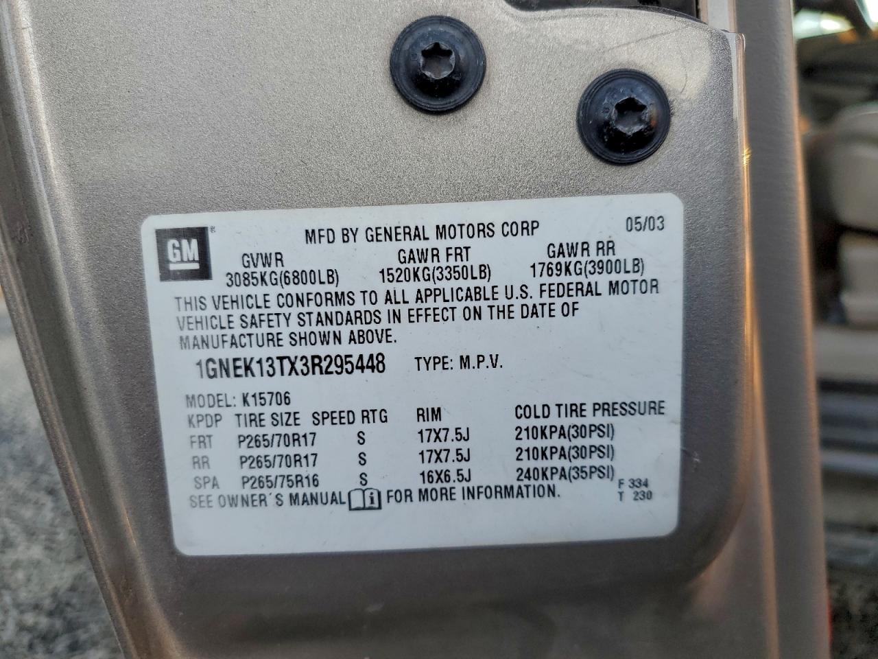 2003 CHEVROLET TAHOE K1500 photo 13