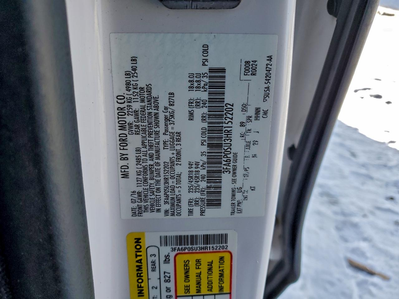 2017 FORD FUSION TITANIUM PHEV photo 12