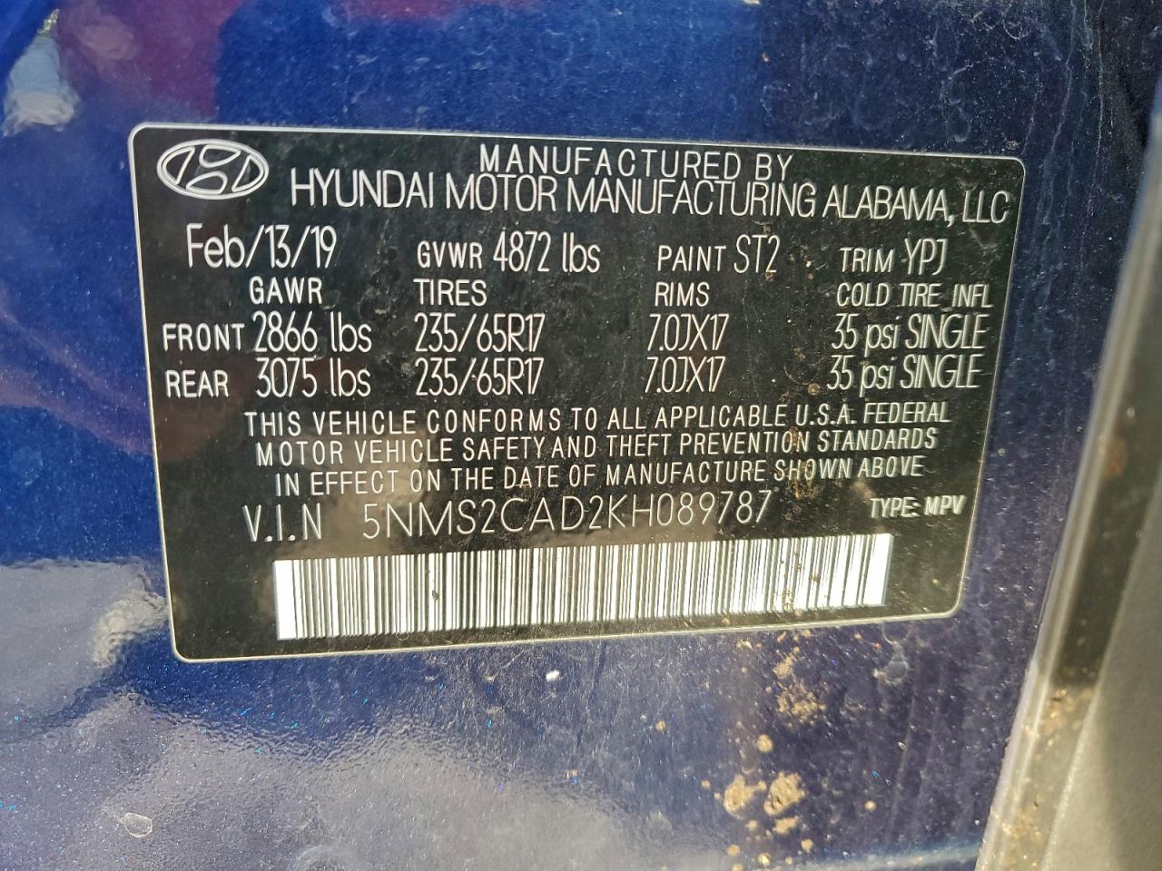 2019 HYUNDAI SANTA FE SE 2.4L photo 13