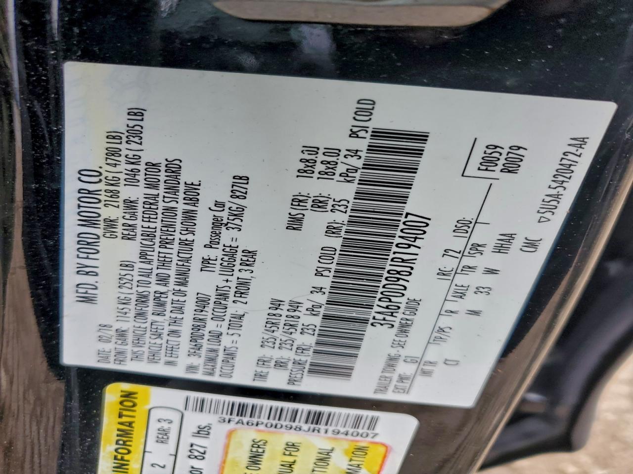 2018 FORD FUSION TITANIUM/PLATINUM photo 12