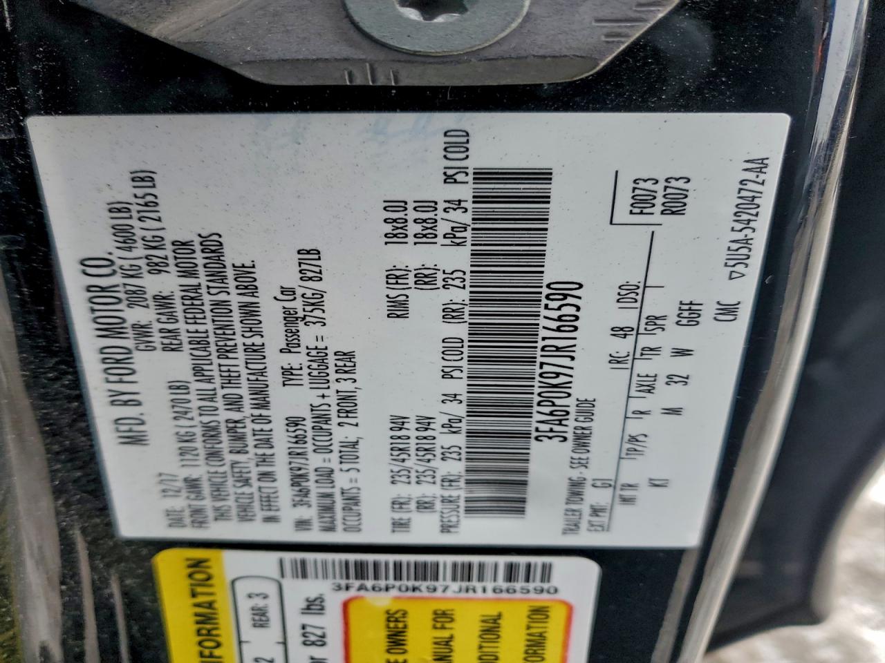 2018 FORD FUSION TITANIUM/PLATINUM photo 12