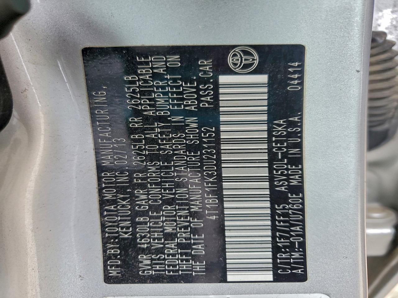 2013 TOYOTA CAMRY L photo 12
