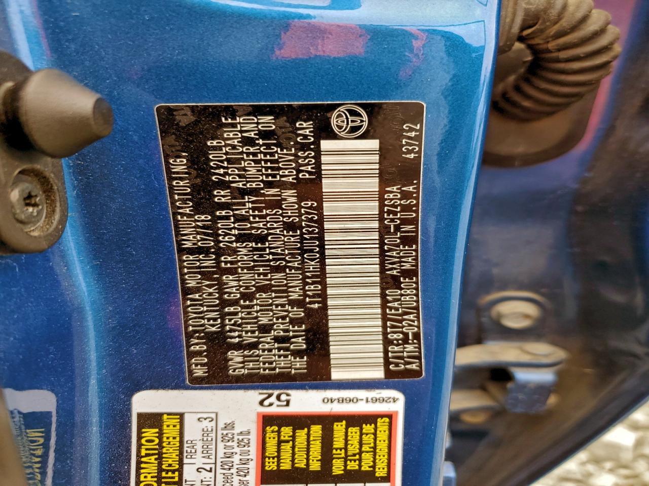 2018 TOYOTA CAMRY L photo 12