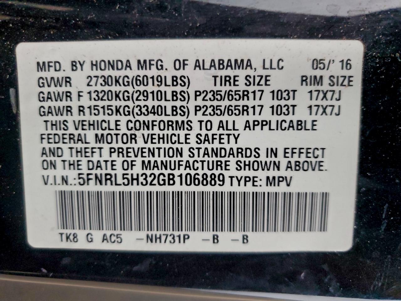 2016 HONDA ODYSSEY SE photo 13