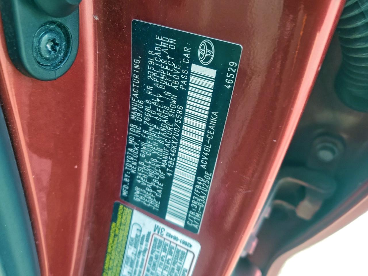 2007 TOYOTA CAMRY CE photo 12