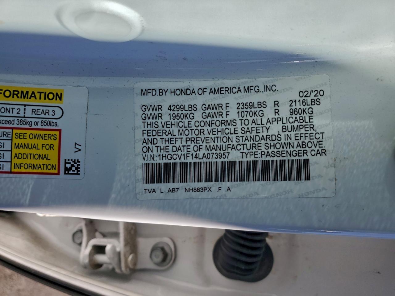 2020 HONDA ACCORD LX photo 12