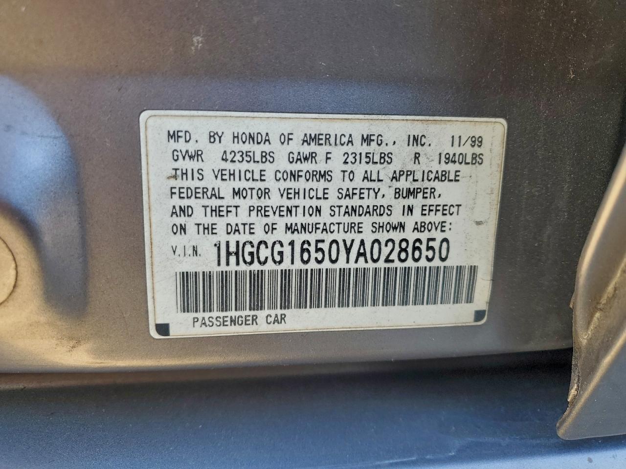 2000 HONDA ACCORD EX photo 12