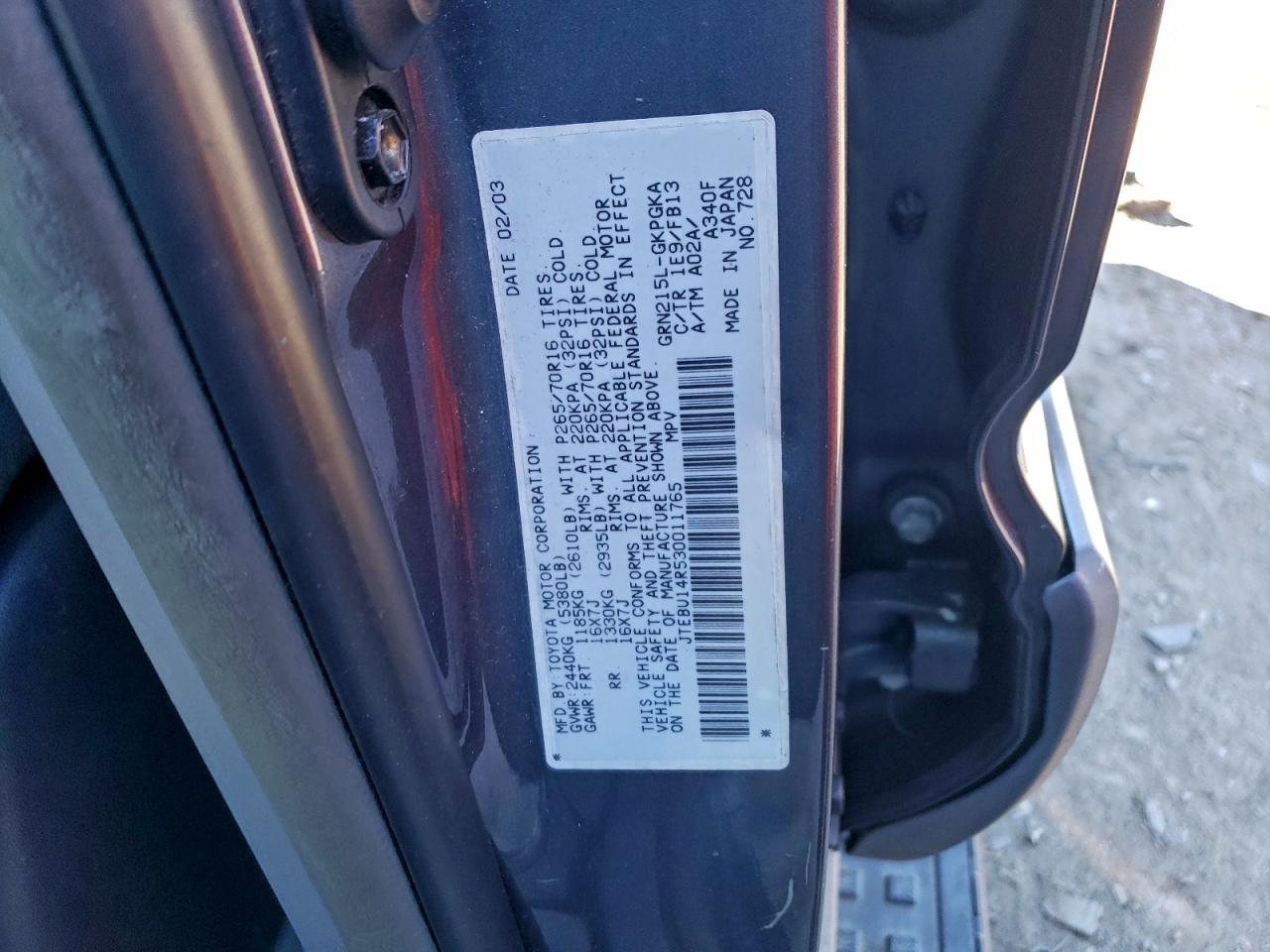 2003 TOYOTA 4RUNNER SR5 photo 13