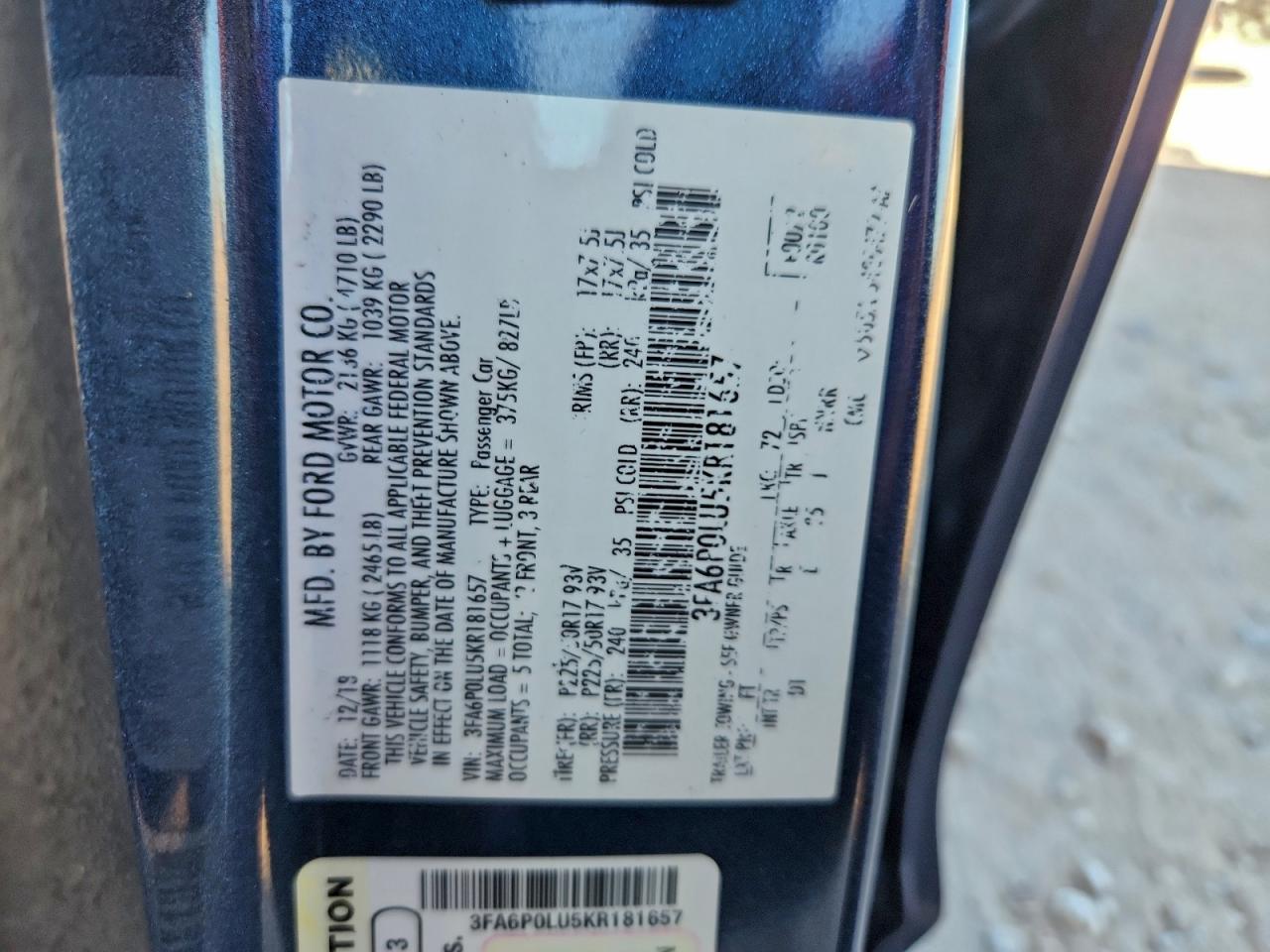2019 FORD FUSION SE photo 12