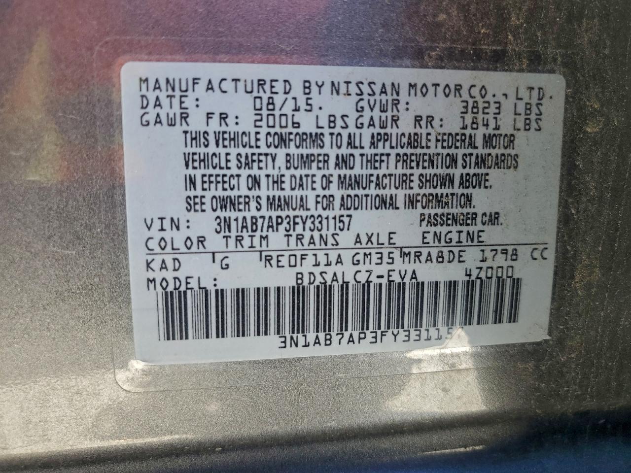 2015 NISSAN SENTRA S photo 13
