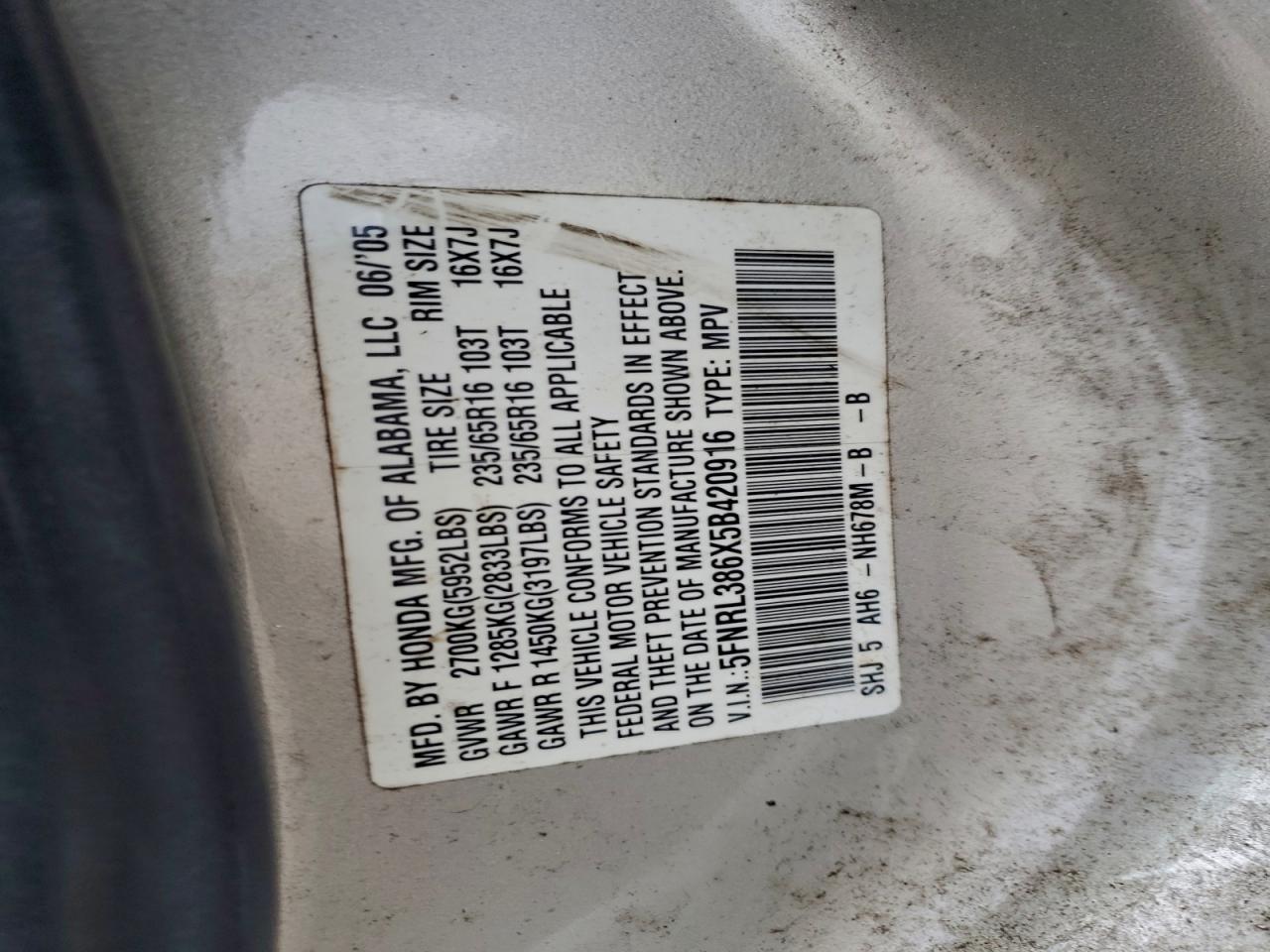 2005 HONDA ODYSSEY EXL photo 13