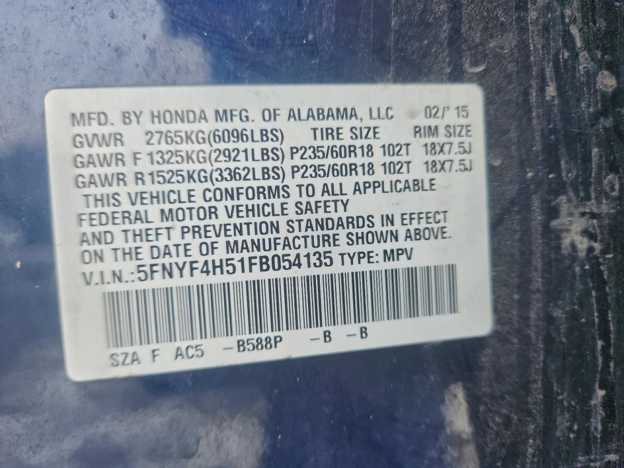 2015 HONDA PILOT EXL photo 13