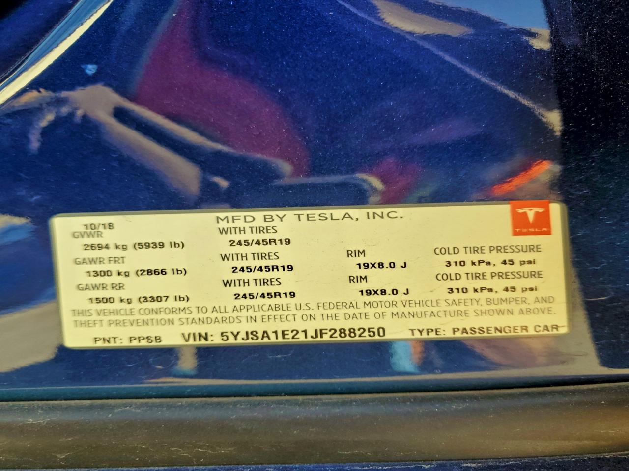 2018 TESLA MODEL S photo 12