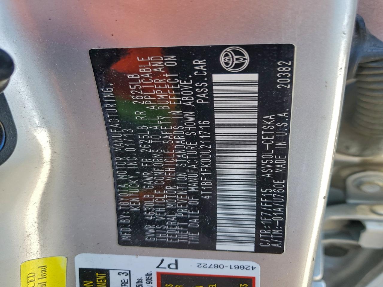 2013 TOYOTA CAMRY L photo 12