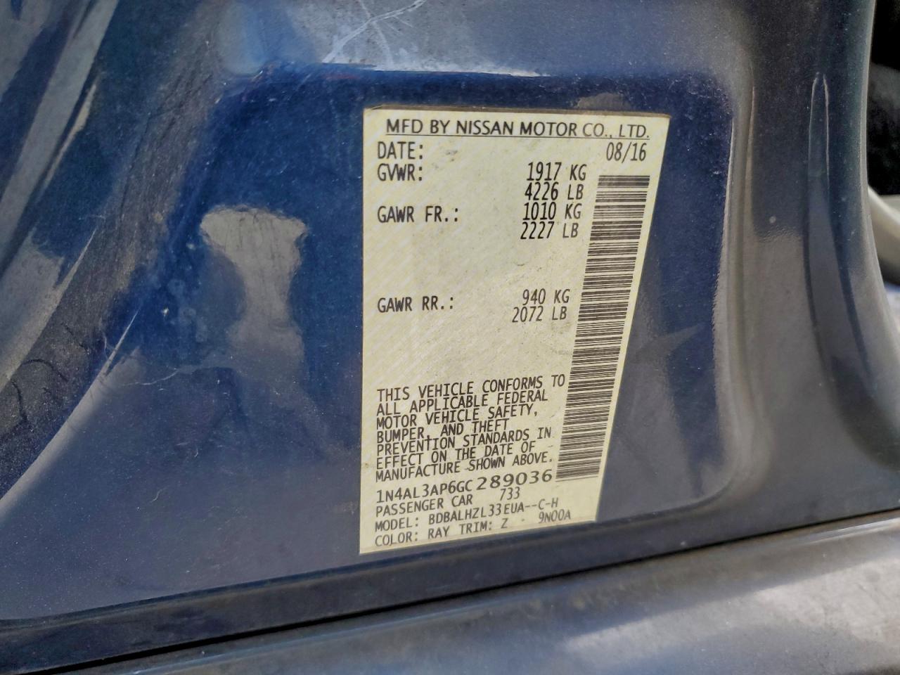 2016 NISSAN ALTIMA 2.5 photo 12