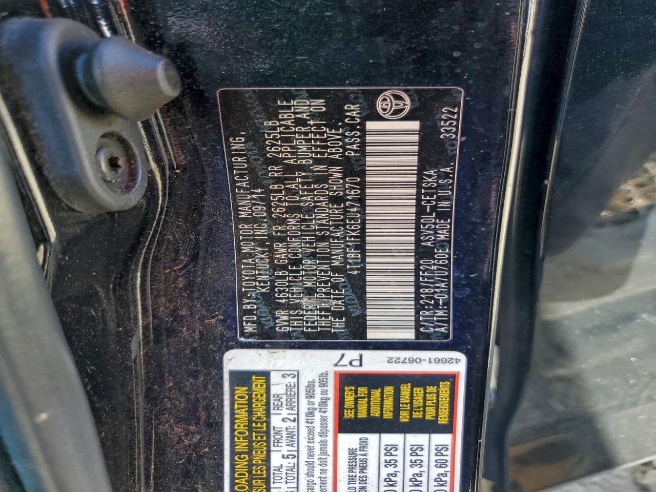 2014 TOYOTA CAMRY L photo 12