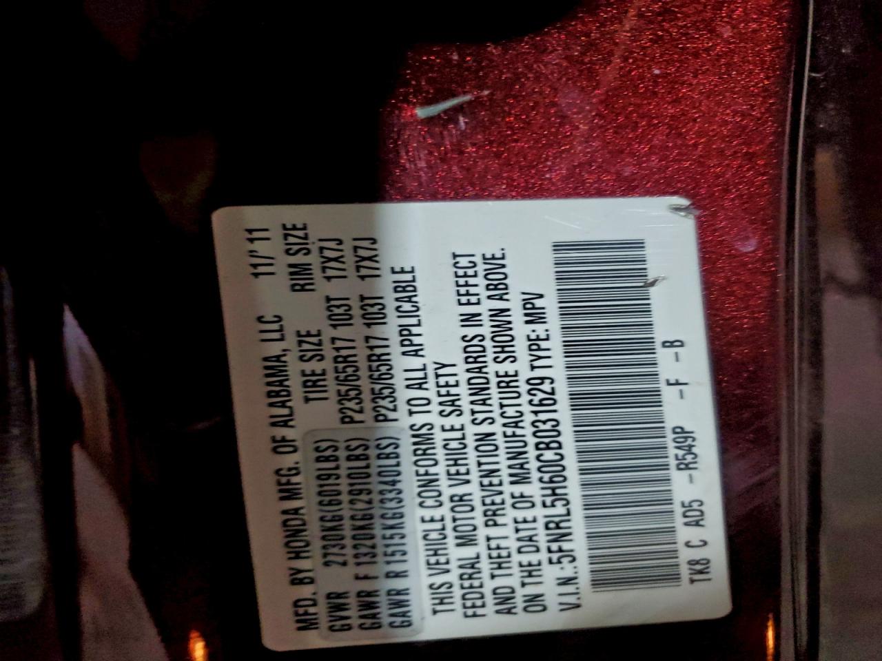 2012 HONDA ODYSSEY EXL photo 37