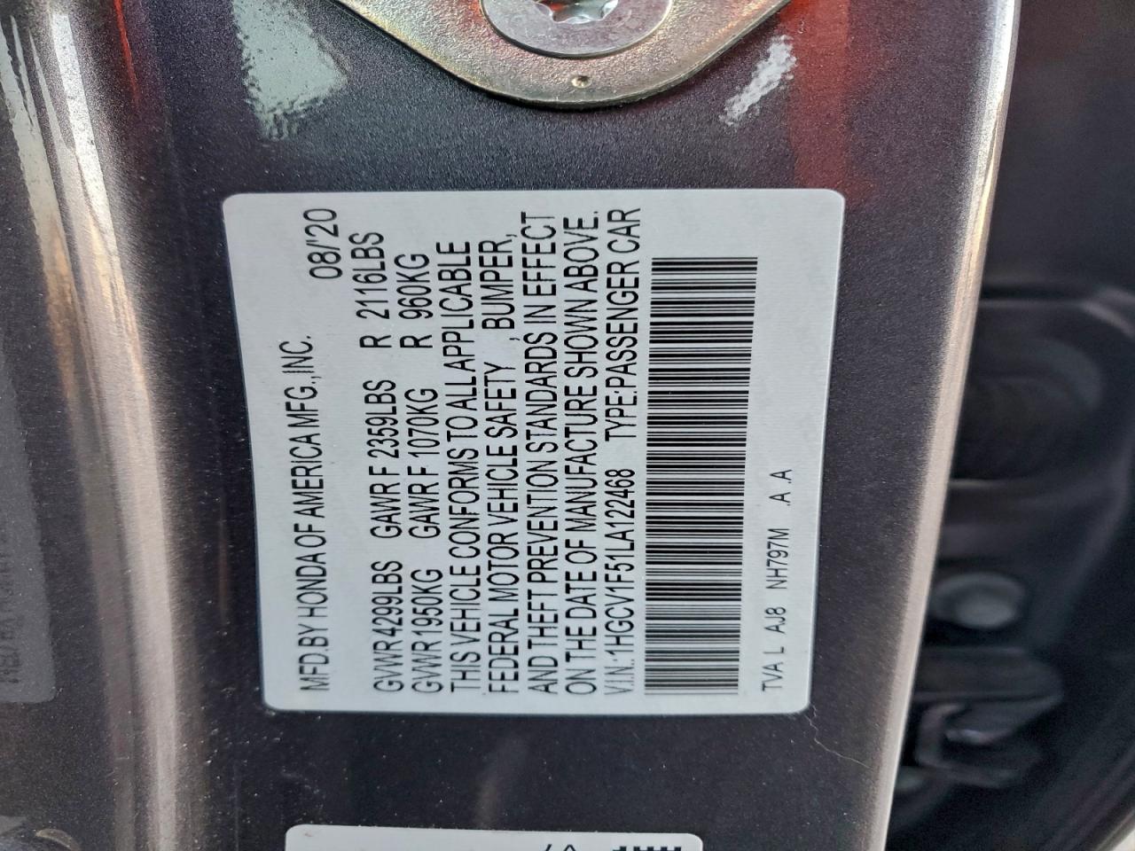 2020 HONDA ACCORD EXL photo 12
