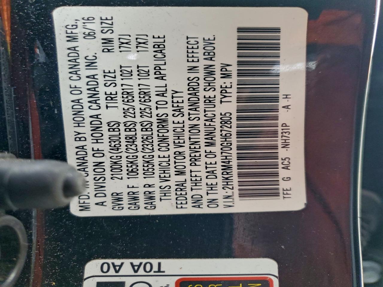 2016 HONDA CR-V EXL photo 13
