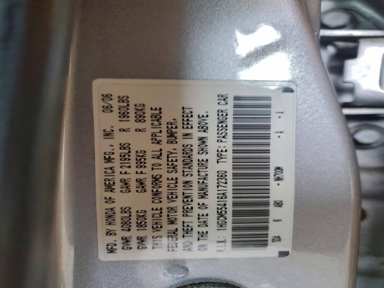 2006 HONDA ACCORD LX photo 12