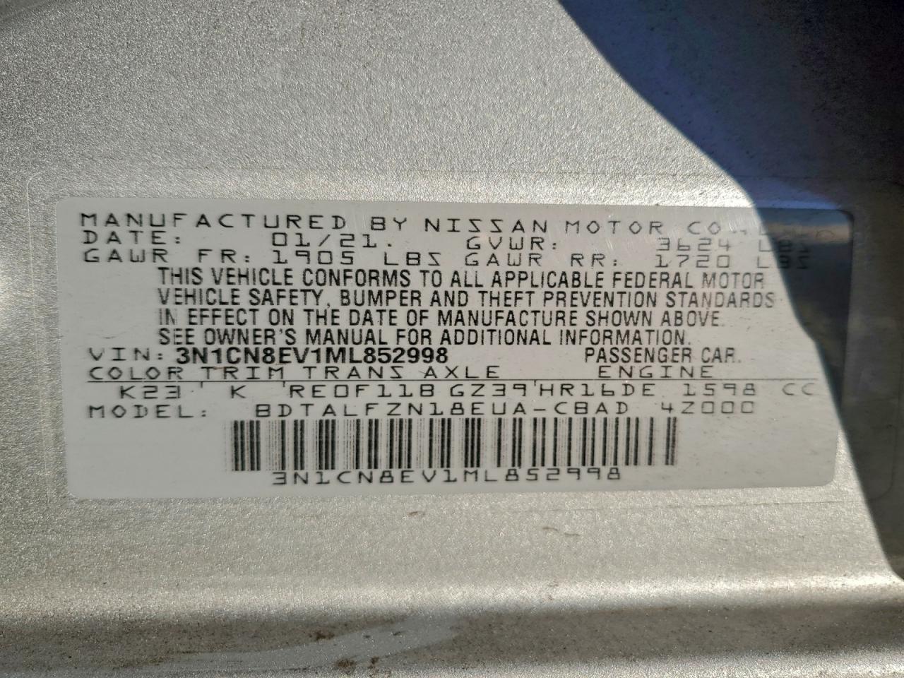 2021 NISSAN VERSA SV photo 12