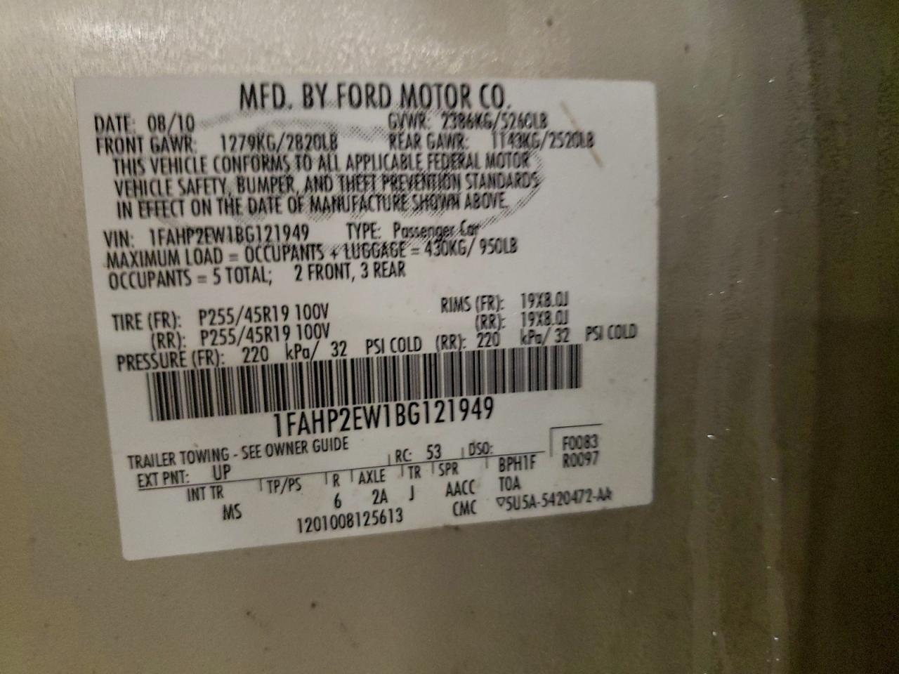 2011 FORD TAURUS SEL photo 12