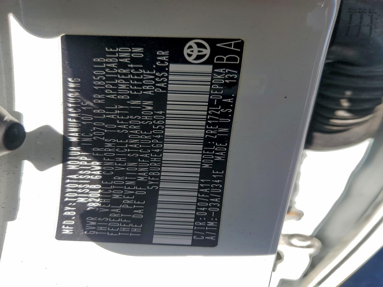 2016 TOYOTA COROLLA L photo 12