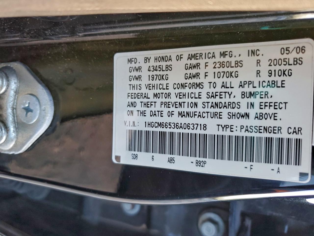 2006 HONDA ACCORD EX photo 12
