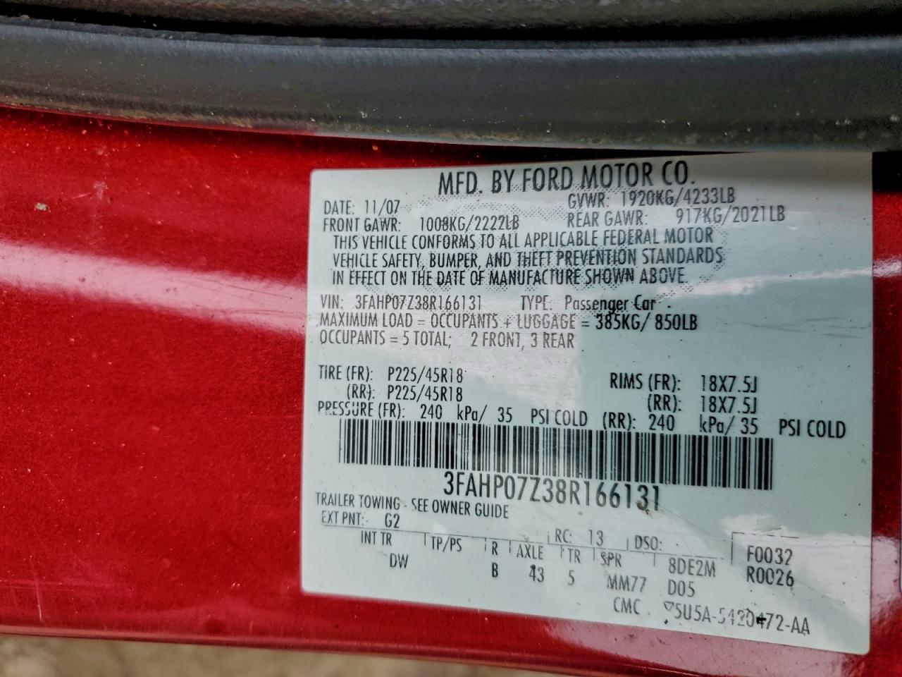 2008 FORD FUSION SE photo 12