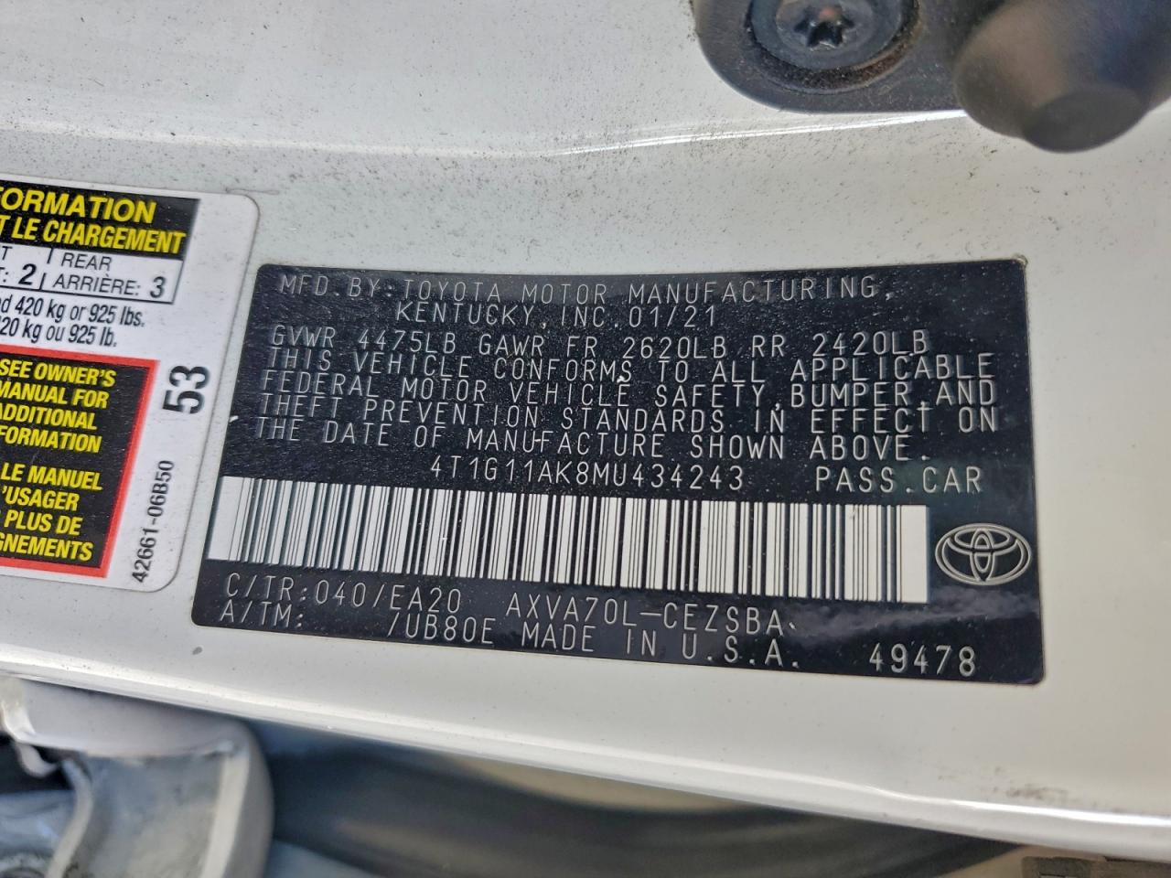 2021 TOYOTA CAMRY SE photo 13