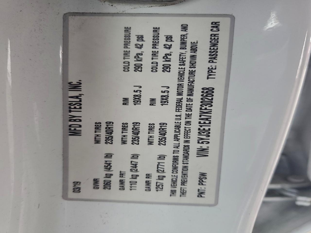 2019 TESLA MODEL 3 photo 13