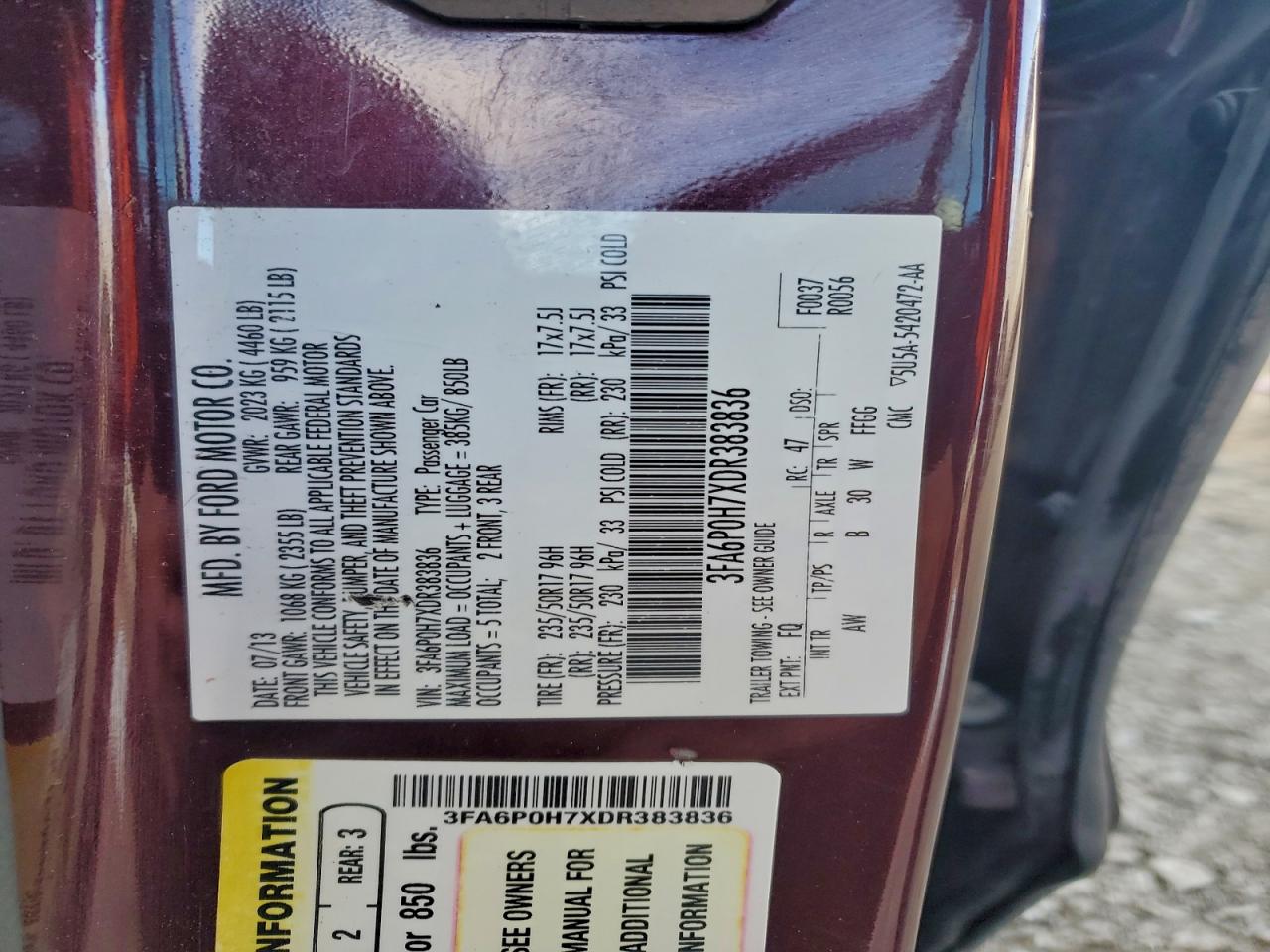 2013 FORD FUSION SE photo 12