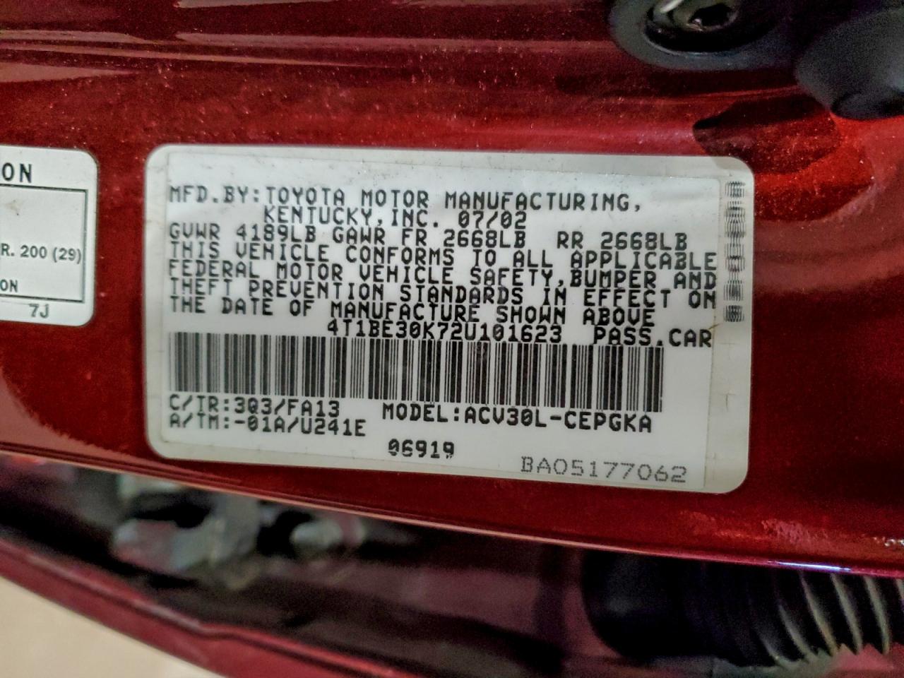 2002 TOYOTA CAMRY LE photo 12