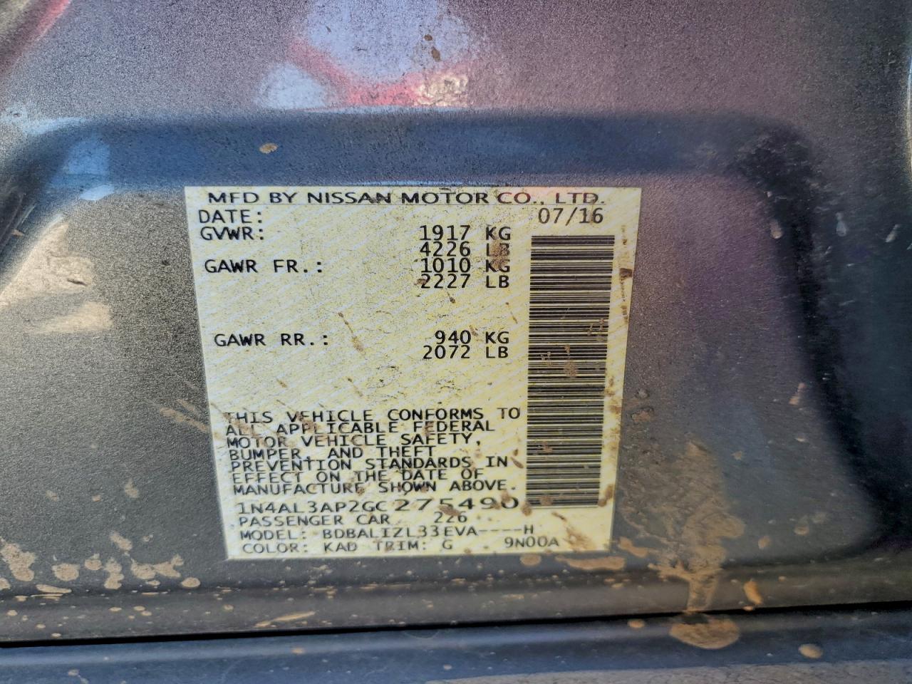 2016 NISSAN ALTIMA 2.5 photo 12