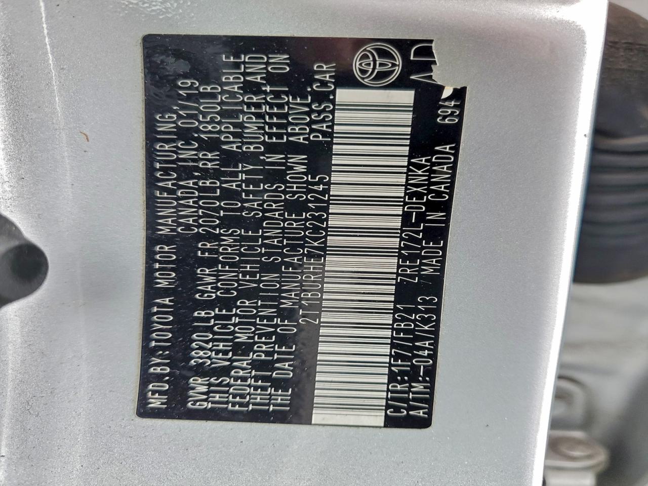 2019 TOYOTA COROLLA L photo 12