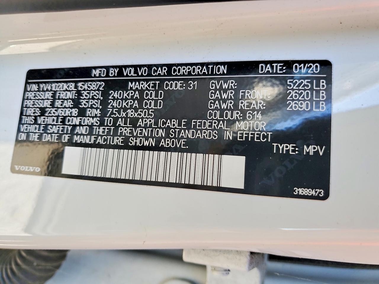 2020 VOLVO XC60 T5 MOMENTUM photo 37