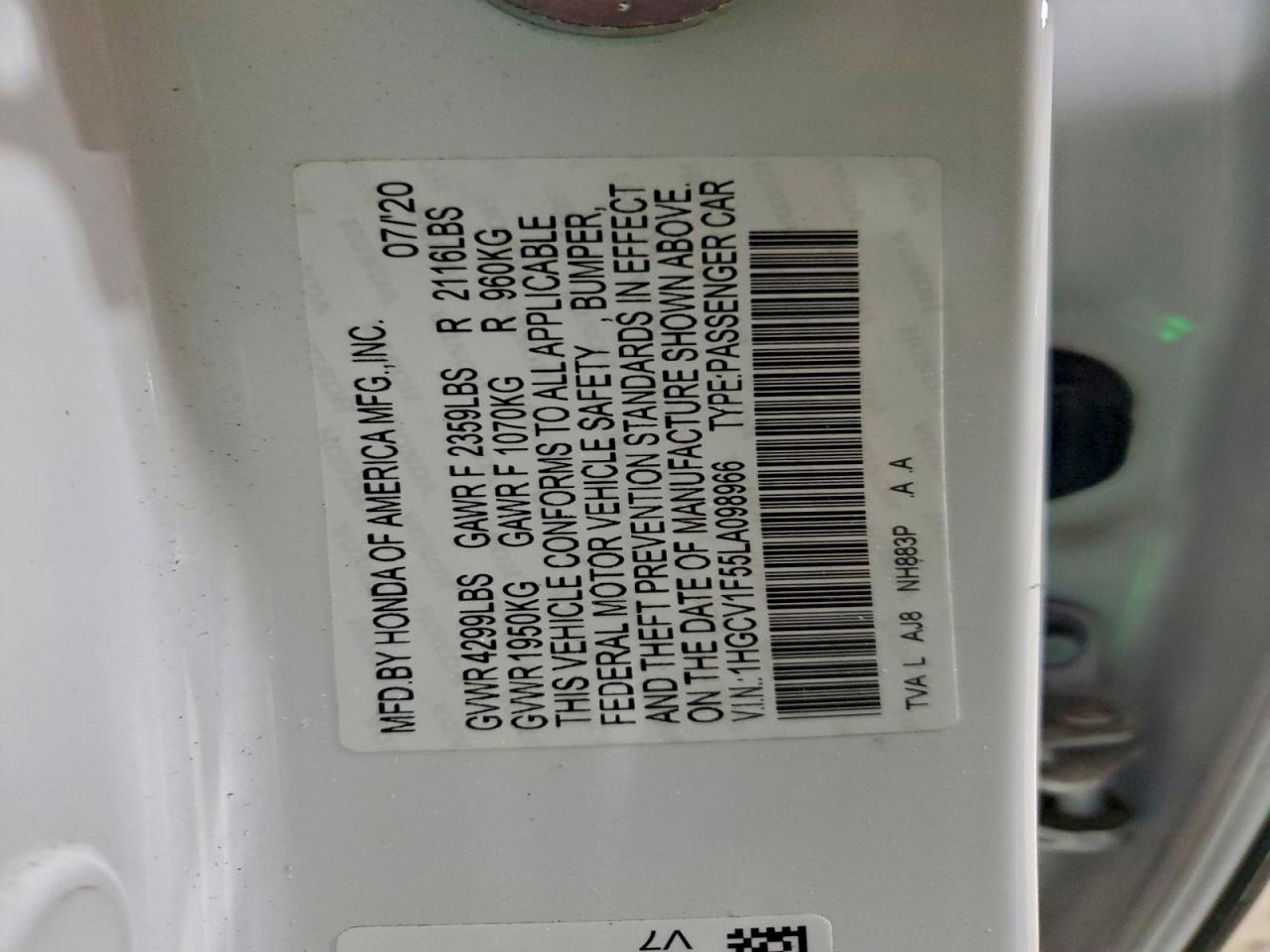 2020 HONDA ACCORD EXL photo 12