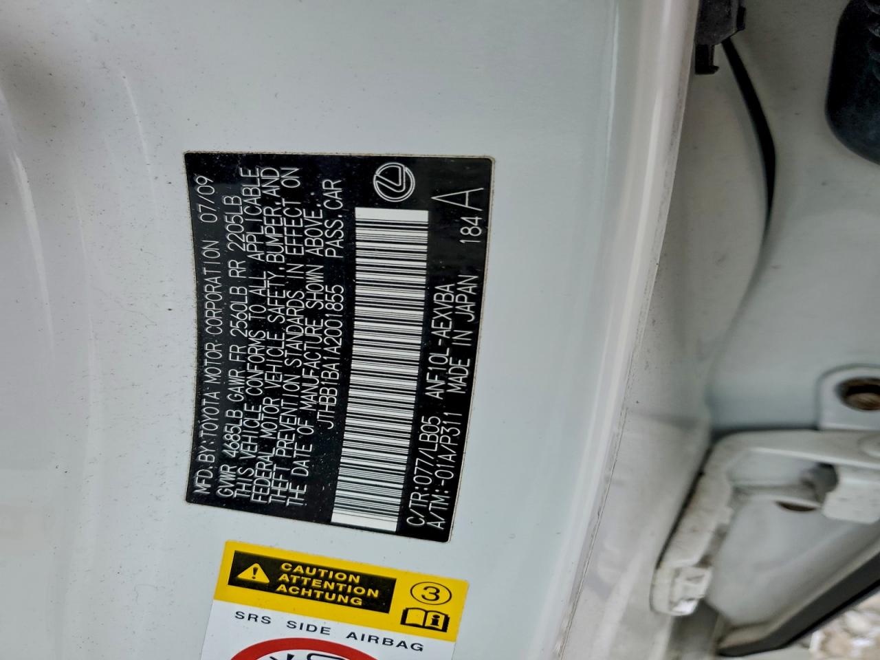 2010 LEXUS HS 250H photo 12