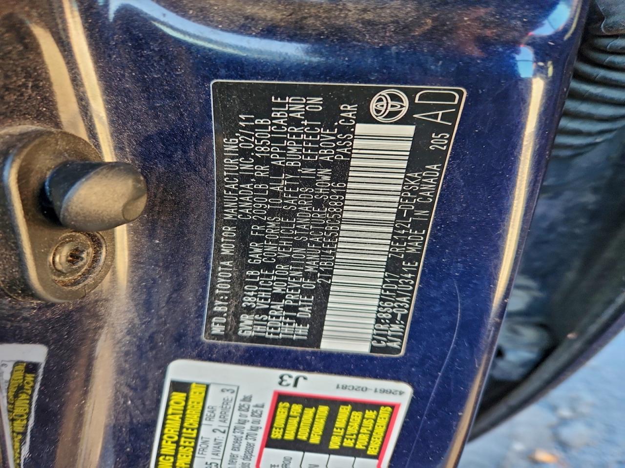 2011 TOYOTA COROLLA BASE photo 12