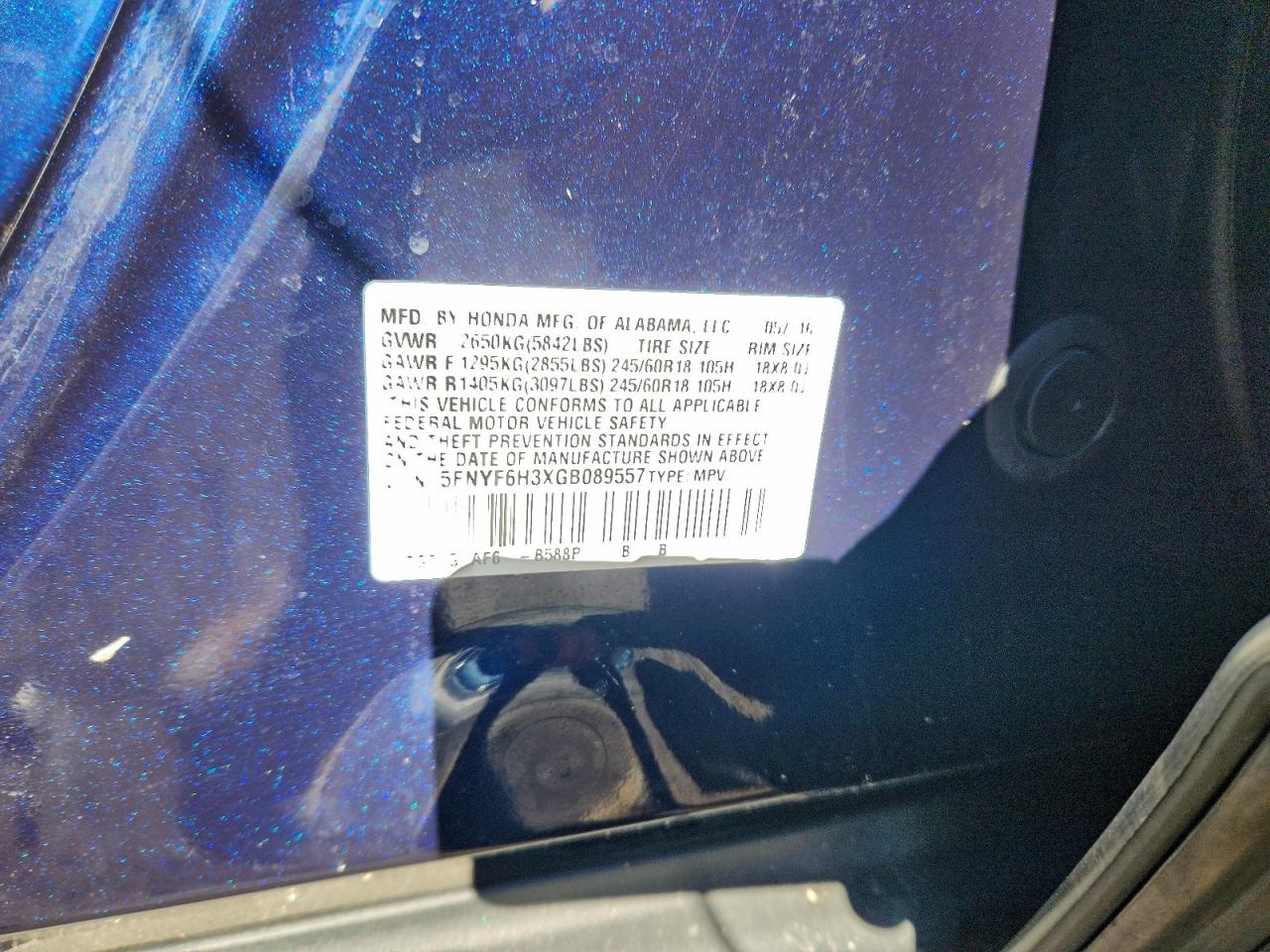 2016 HONDA PILOT EX photo 13