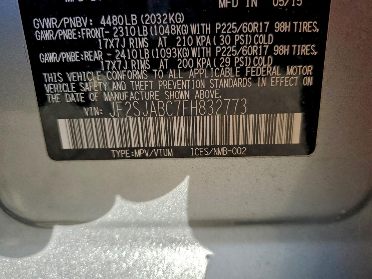 2015 SUBARU FORESTER 2.5I photo 13