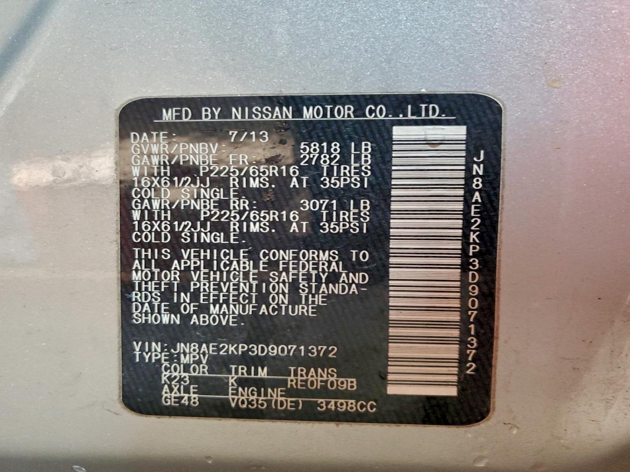2013 NISSAN QUEST S photo 13