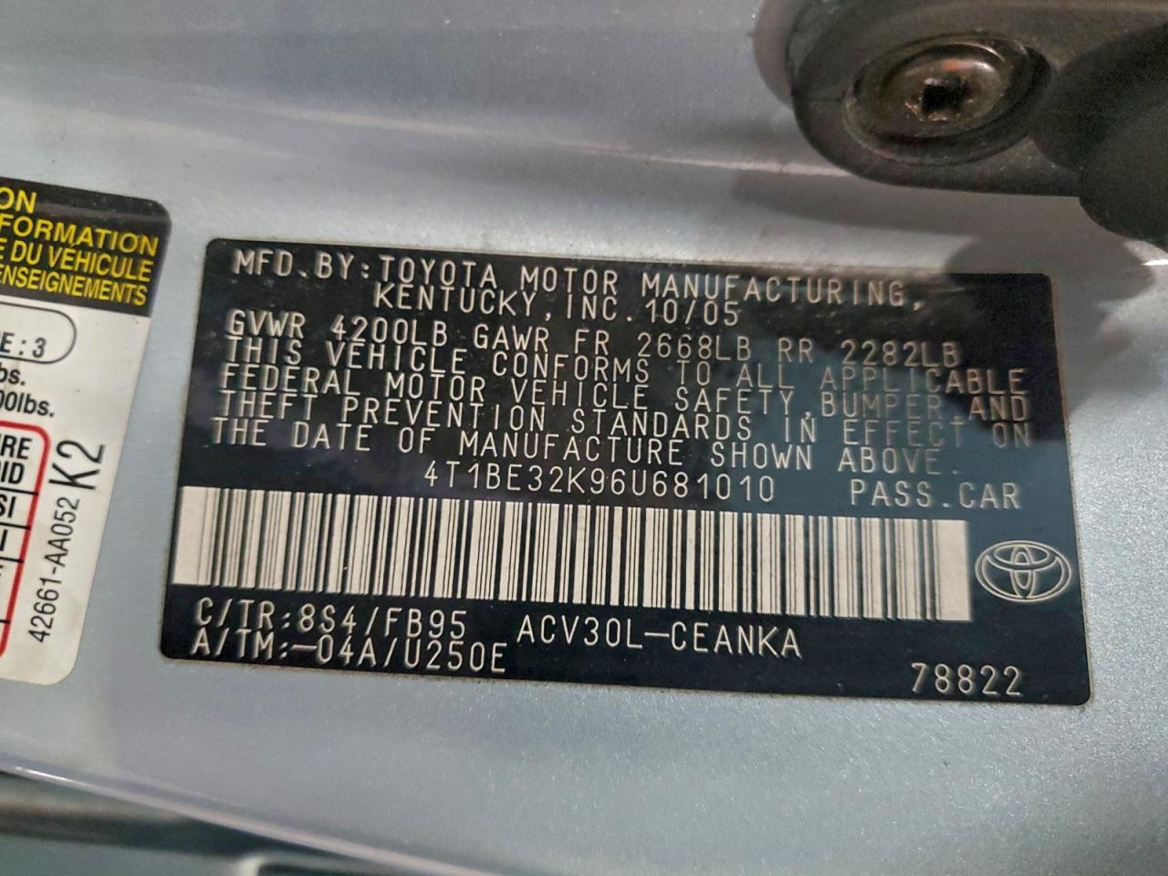 2006 TOYOTA CAMRY LE photo 12