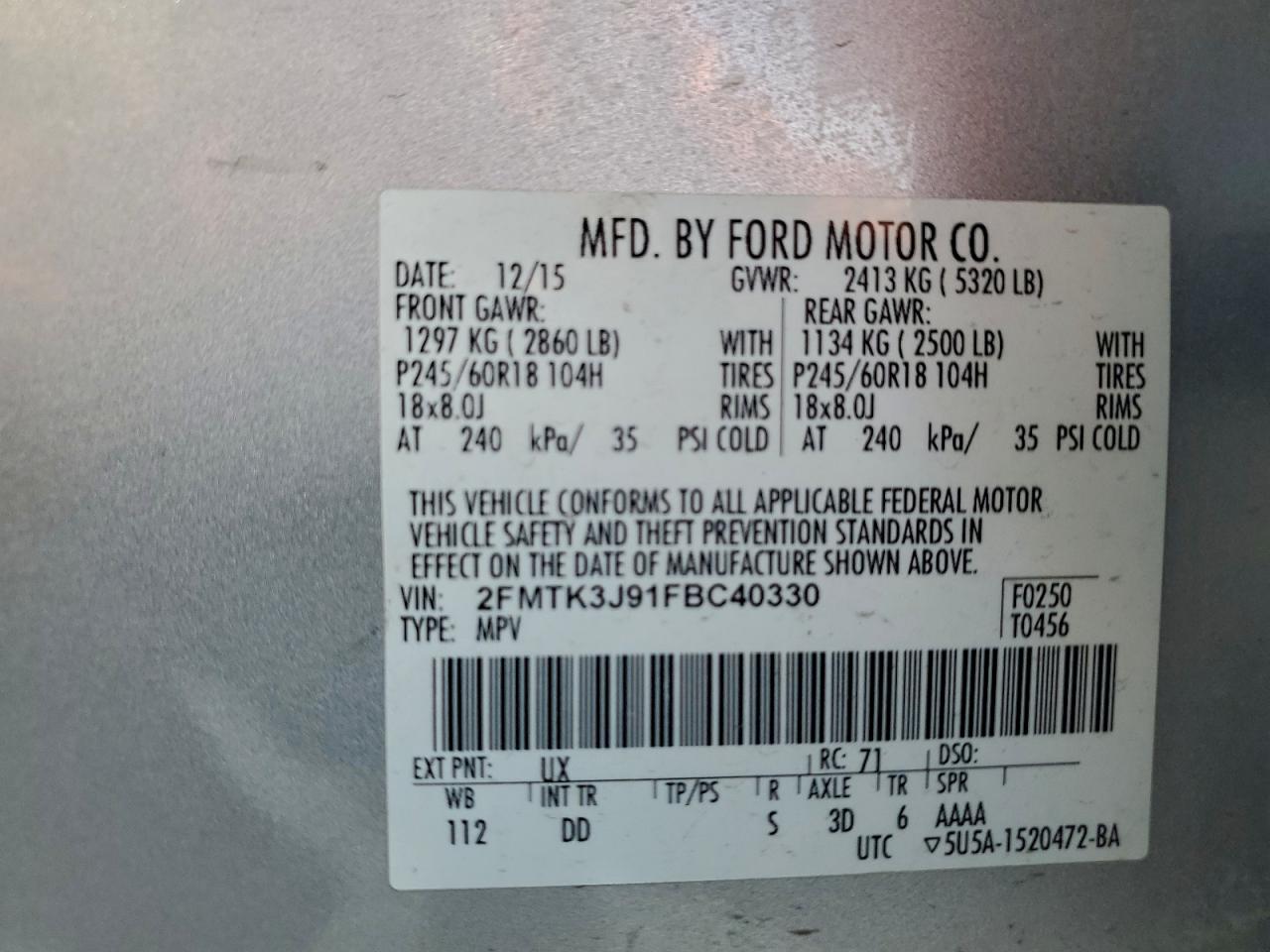 2015 FORD EDGE SEL photo 14