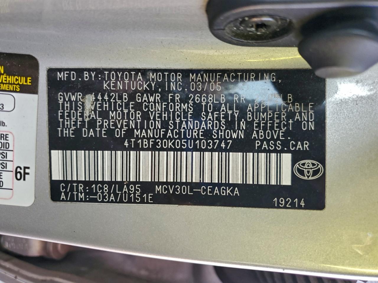2005 TOYOTA CAMRY LE photo 12